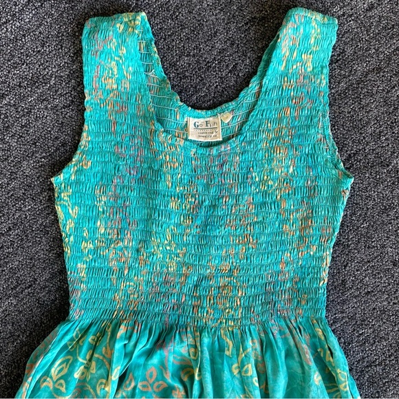 GO FISH Sleeveless Maxi Dress Women’s M - Smocked Teal Floral Handmade Boho Y2K - Picture 2 of 7